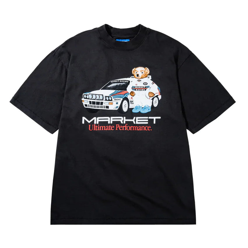 Market Studios Ultimate Rally Bear White Car T-Shirt "Washed Black"