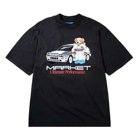 Market Studios Ultimate Rally Bear White Car T-Shirt "Washed Black"